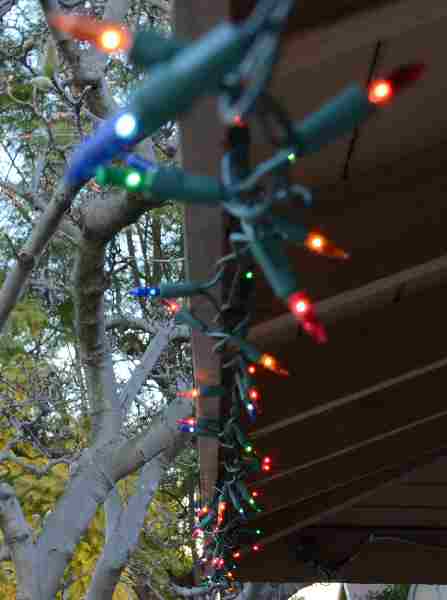 Christmas lights under the eaves