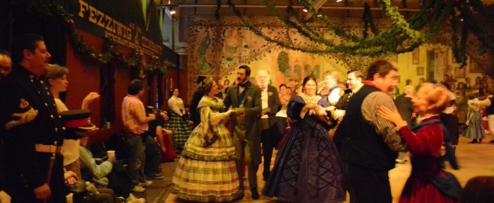"Queen Elizabeth" and ":Prince Albert" dance at Old Fezziwig's Dance Party.