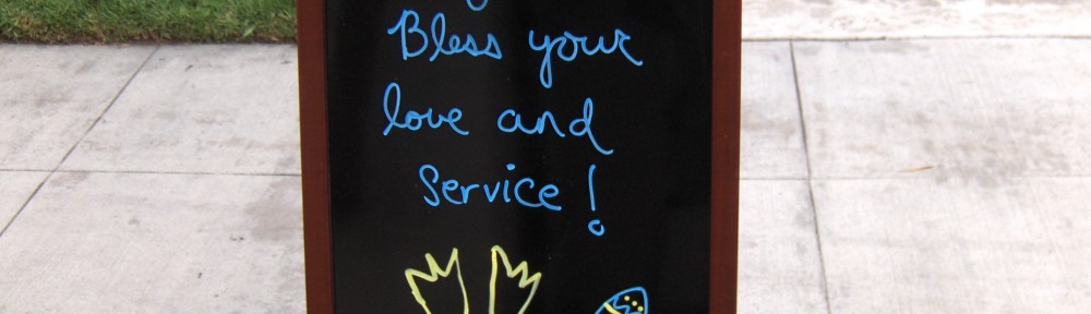 sign outside Bayshore Church: "May God bless you for your love and servie.