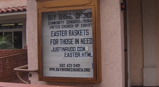 Bay Shore Church with Operation Easter Basket sign