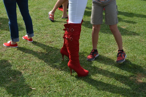 Tall red boots and red shoes
