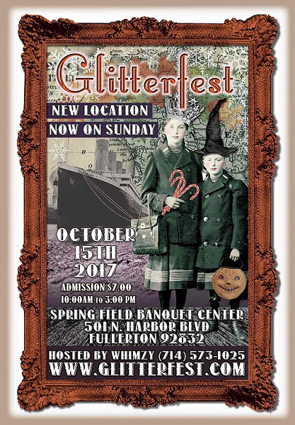 poster advertising Glitterfest with two sisters in witch'shat and crown and ship in background