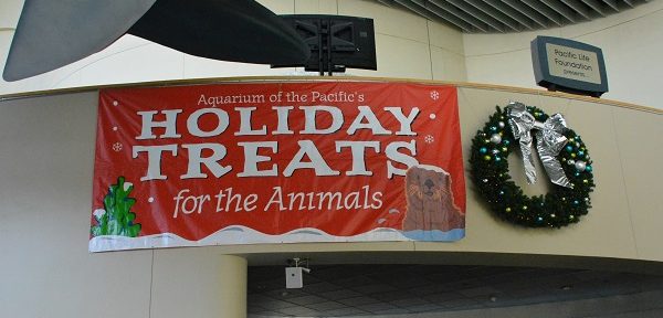 Holiday Treats sign over a doorway with Christmas wreath