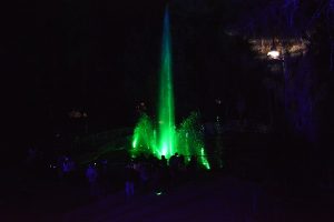 Green "Fountain" of light with audience watching