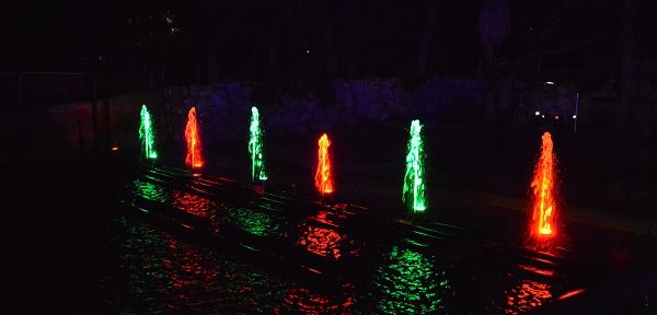 red and green fountains of light