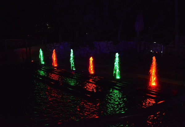 red and green fountains of light