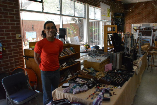 Artist Carlos Boisselle displays his handcrafted jewelry at SPAA Spring Crafts Fair, San Pedro