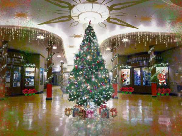 80-foot trimmed Christmas tree in Queen Mary's main hall
