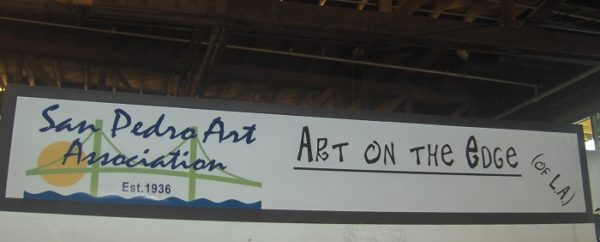 San Pedro Art Association banner, with graphic of a bridge ovver the ocean and the words, "Art on the Edge"