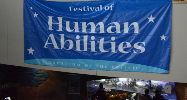 Festival of Human Abilities sign with blue background and white stars
