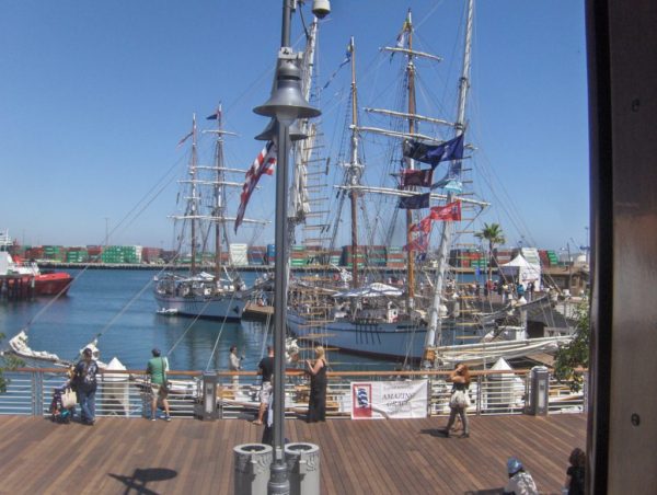 Tall double-masted ship sits in L.A. Harbor during L.A. Fleet Week 2015.