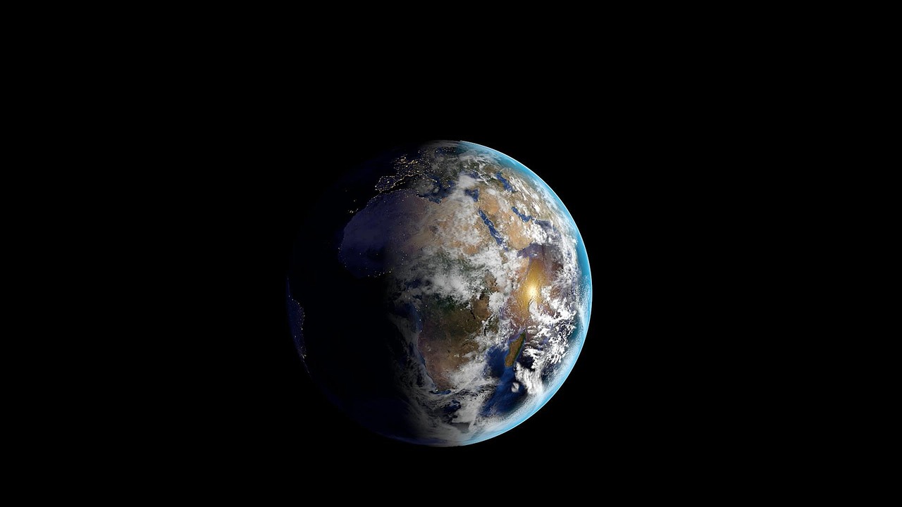 Blue Planet Earth in black spacw