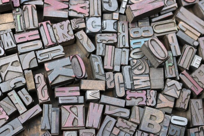 Letter type blocks for antique printing press