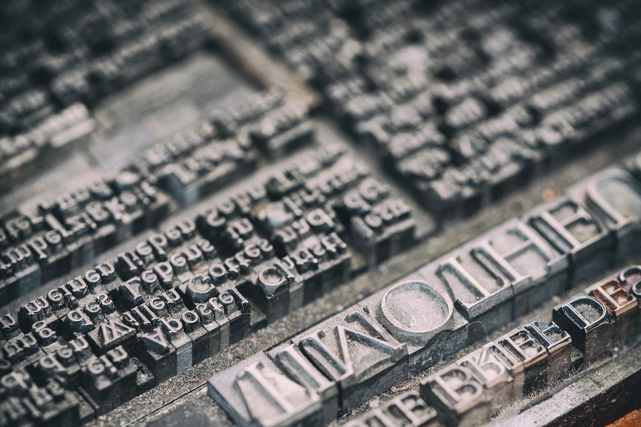 Type face for an antique printing press.