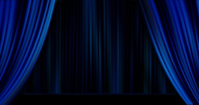 Blue velvet stage curtain parts