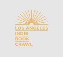 LA Indie Book Crawl logo, with a gold sunrise against a white background